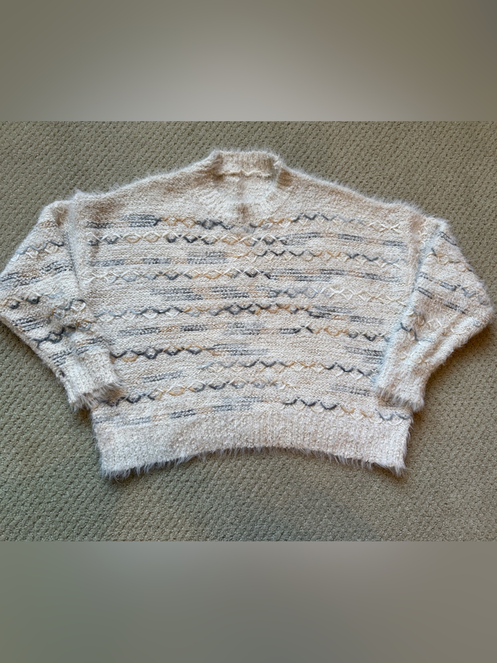 Altar'd State Cream and Gray Fuzzy Turtleneck Sweater